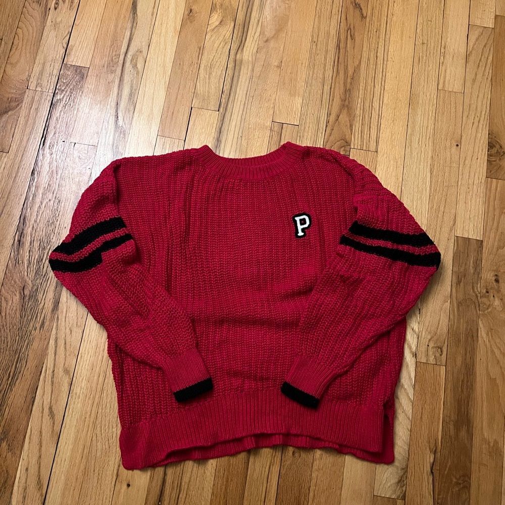 Victoria's Secret Red Crewneck Sweater with Black Stripes